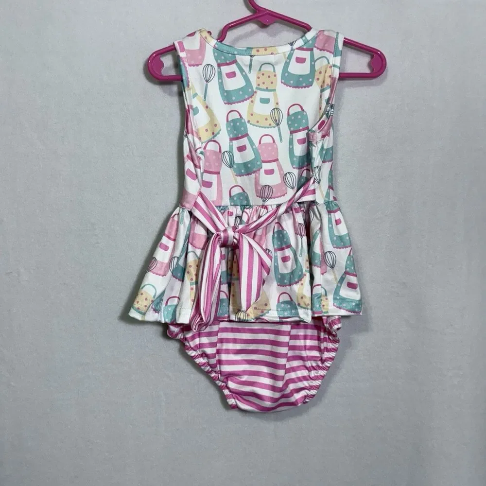 Pete + Lucy Baking Beauty Pink Blue Bubble Bodysuit Romper Girl's Size 18-24M - Picture 2 of 9